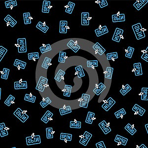 Line Fortune lottery win composition with lucky winner holding prize ticket icon isolated seamless pattern on black