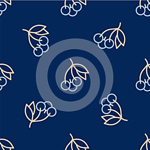 Line Fresh summer berries icon isolated seamless pattern on blue background. Berry fruit. Vector