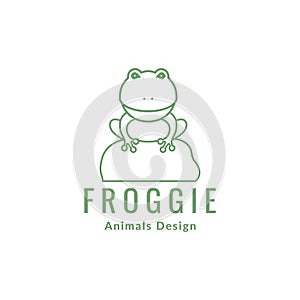 Line frog sit on stone logo design vector graphic symbol icon sign illustration creative idea