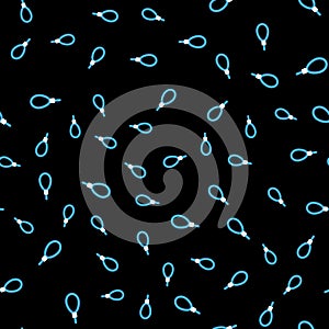 Line Gallows rope loop hanging icon isolated seamless pattern on black background. Rope tied into noose. Suicide