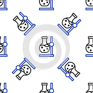 Line Glass test tube flask on stand icon isolated seamless pattern on white background. Laboratory equipment. Colorful