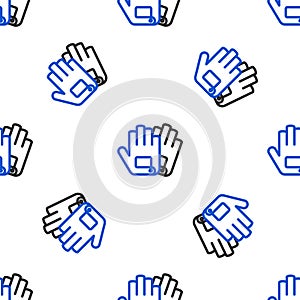 Line Gloves icon isolated seamless pattern on white background. Extreme sport. Sport equipment. Colorful outline concept