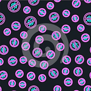 Line Gluten free grain icon isolated seamless pattern on black background. No wheat sign. Food intolerance symbols