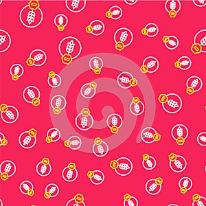 Line Gluten free grain icon isolated seamless pattern on red background. No wheat sign. Food intolerance symbols. Vector