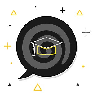 Line Graduation cap icon isolated on white background. Graduation hat with tassel icon. Colorful outline concept. Vector