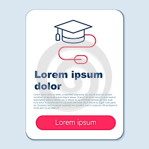 Line Graduation cap with mouse icon isolated on grey background. World education symbol. Online learning or e-learning