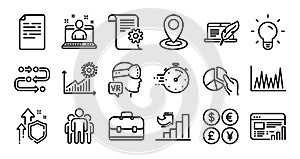 Line graph, Document and Best manager line icons set. Vector
