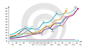 Line graph with multiple colored lines representing different data sets over time. The