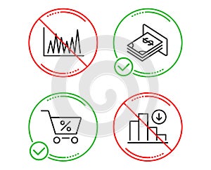 Line graph, Special offer and Atm money icons set. Decreasing graph sign. Vector