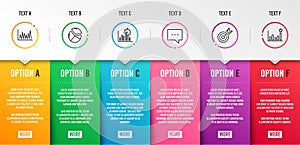 Line graph, Target and Report timer icons set. Blog, Pie chart and Efficacy signs. Market diagram, Targeting. Vector