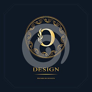 Line graphics monogram. Elegant art logo design. Letter O. Graceful template. Business sign, identity for Restaurant, Royalty, Bou