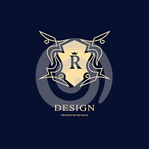 Line graphics monogram. Elegant art logo design. Letter R. Graceful template. Business sign, identity for Restaurant, Royalty, Bou