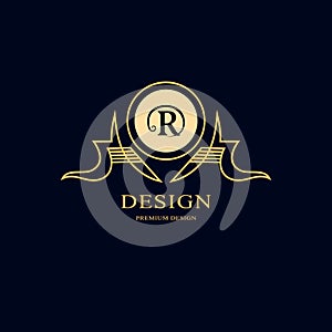 Line graphics monogram. Elegant art logo design. Letter R. Graceful template. Business sign, identity for Restaurant, Royalty, Bou