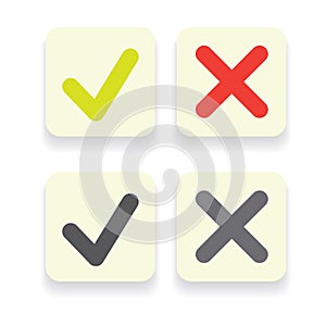 Line green check mark or check box icons set