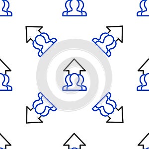 Line Growth chart and progress in people crowd icon isolated seamless pattern on white background. Arrow finance up