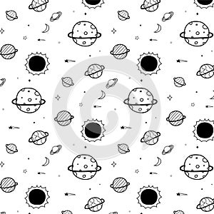 Line Hand Drawn Space Pattern Background.