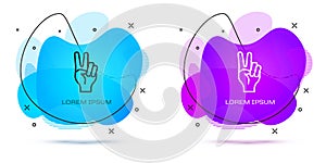 Line Hand showing two finger icon isolated on white background. Hand gesture V sign for victory or peace. Abstract