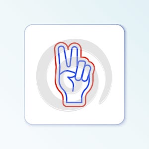 Line Hand showing two finger icon isolated on white background. Hand gesture V sign for victory or peace. Colorful