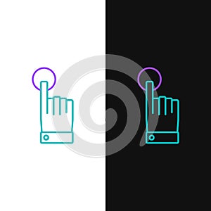 Line Hand touch and tap gesture icon isolated on white and black background. Click here, finger, touch, pointer, cursor