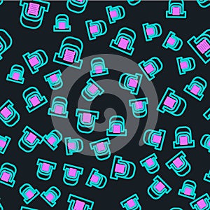 Line Hangar with servers icon isolated seamless pattern on black background. Server, Data, Web Hosting. Vector