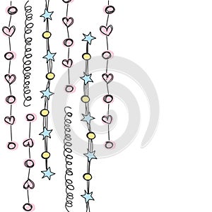 Line hanging background with heart ,star and circle hand drawn w