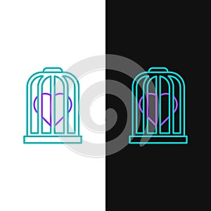 Line Heart in the bird cage icon isolated on white and black background. Love sign. Valentines symbol. Colorful outline