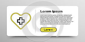 Line Heart with a cross icon isolated on white background. First aid. Healthcare, medical and pharmacy sign. Colorful