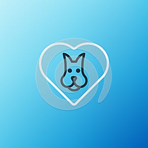 Line Heart with dog icon isolated on blue background. Pet paw in heart. Love to the animals. Colorful outline concept