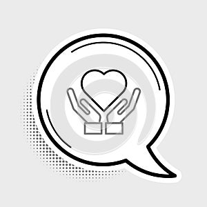 Line Heart on hand icon isolated on grey background. Hand giving love symbol. Valentines day symbol. Colorful outline