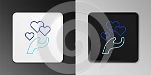 Line Heart in hand icon isolated on grey background. Hand giving love symbol. Valentines day symbol. Colorful outline