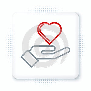 Line Heart on hand icon isolated on white background. Hand giving love symbol. Colorful outline concept. Vector