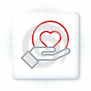 Line Heart on hand icon isolated on white background. Hand giving love symbol. Colorful outline concept. Vector