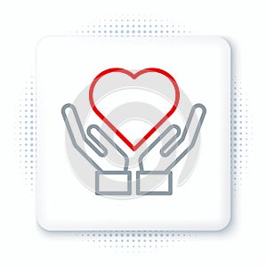 Line Heart on hand icon isolated on white background. Hand giving love symbol. Valentines day symbol. Colorful outline