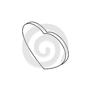 Line heart isometric icon. Cute outline flat love symbol. Vector isolated