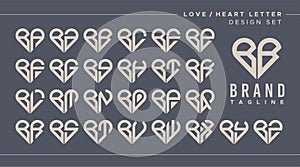 Line heart love letter B BB logo design bundle photo