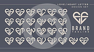 Line heart love letter E EE logo design bundle photo