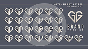 Line heart love letter G GG logo design bundle