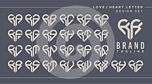 Line heart love letter K KK logo design bundle