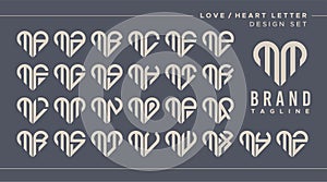 Line heart love letter M MM logo design bundle
