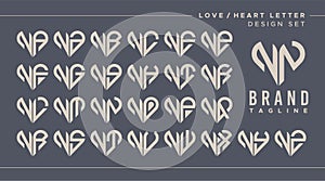 Line heart love letter N NN logo design bundle photo