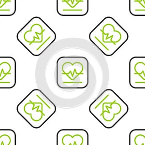 Line Heart rate icon isolated seamless pattern on white background. Heartbeat sign. Heart pulse icon. Cardiogram icon