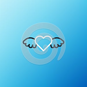 Line Heart with wings icon isolated on blue background. Love symbol. Happy Valentines day. Colorful outline concept