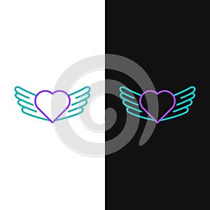 Line Heart with wings icon isolated on white and black background. Love symbol. Valentines day. Colorful outline concept