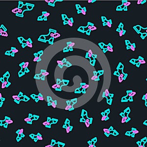 Line Hermes sandal icon isolated seamless pattern on black background. Ancient greek god Hermes. Running shoe with wings