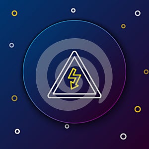Line High voltage sign icon isolated on blue background. Danger symbol. Arrow in triangle. Warning icon. Colorful