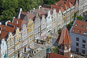 A line of historic houses in the old town of Gdansk, Poland