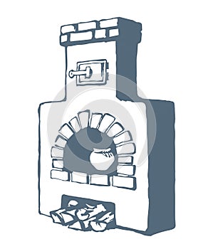 Old Russian stove. Vector drawing