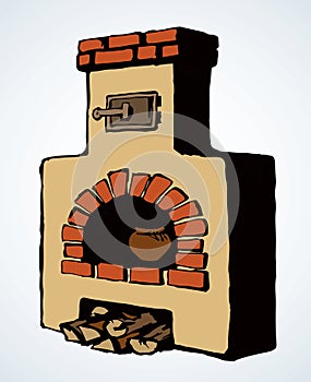 Old Russian stove. Vector drawing