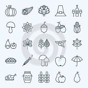 Line Holiday Thanksgiving Day Icons Set