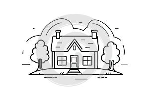 Line Home Icon, Minimalist House Symbol, Real Estate Logo, Cottage Building Silhouette, Home Icon